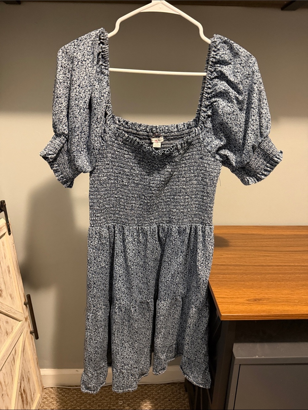 American Eagle Outfitters Blue Floral Smocked Midi Dress